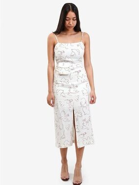 Paloma Wool Midi Linen Dress with Abstract Bird Outline Print